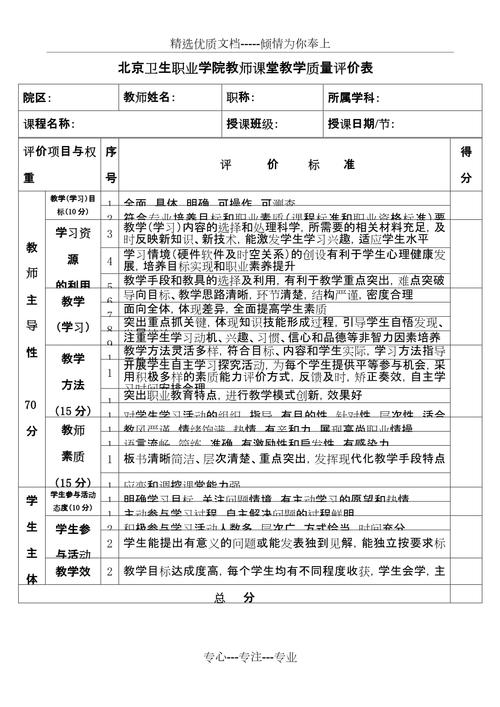 教师课堂教学质量评价表格模板与教育教学检测和评价活动